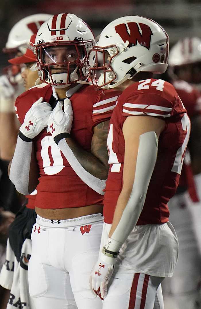 Wisconsin running back Braelon Allen (0) stands on the sidelines during the fourth quarter of their game Saturday, November 11, 2023 at Camp Randall Stadium in Madison, Wisconsin. Northwestern beat Wisconsin 24-10.